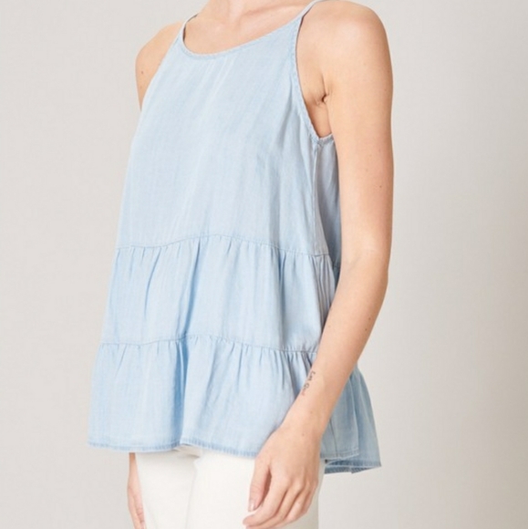 Cannes Chambray Tiered Swing Tank Top - Picture 2 of 5